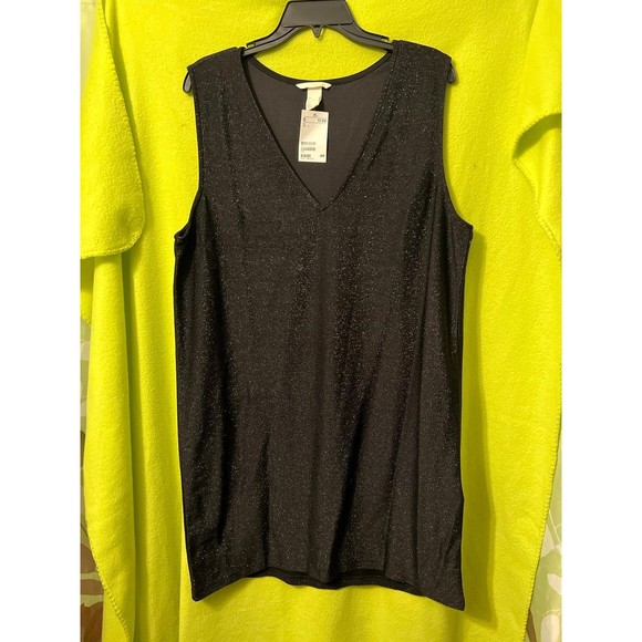 Sleeveless Metallic Black V-Neck Dress NWT L Large Holidays - Picture 1 of 3